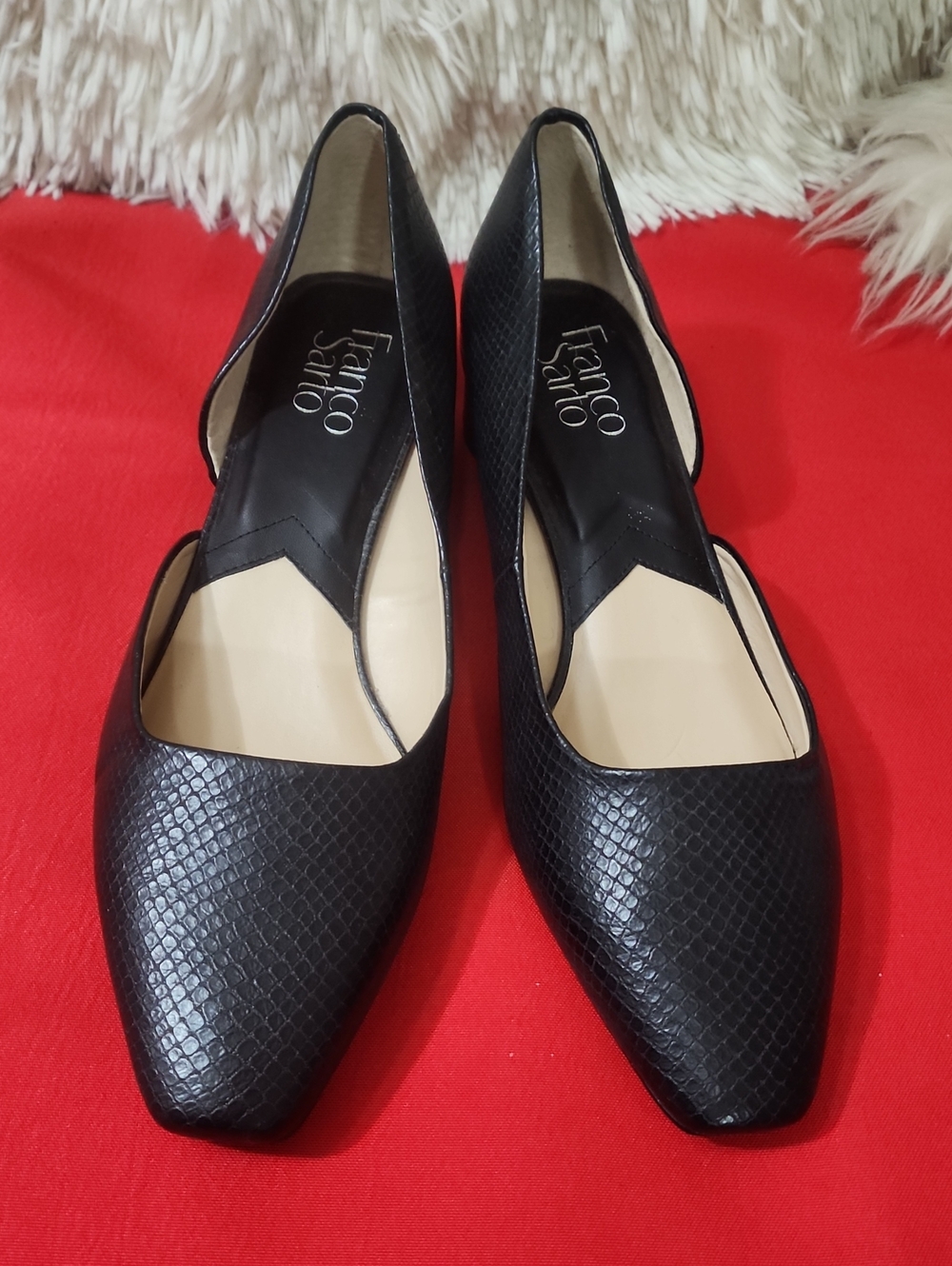 Franco Sarto Citrus Black Textured Pointed-Toe D'Orsay Flats